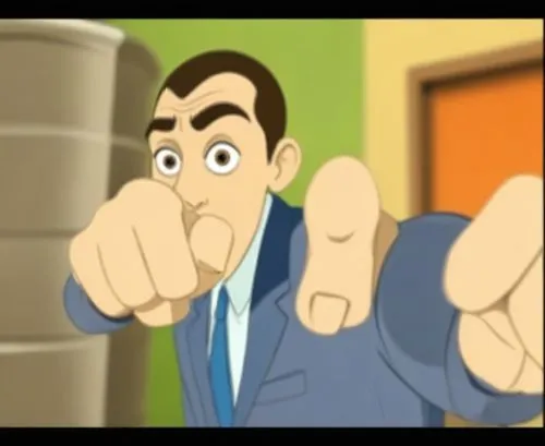 a man with glasses is pointing and looking at the camera,objection,gumshoe,lupin,detective conan,fukumoto,amination