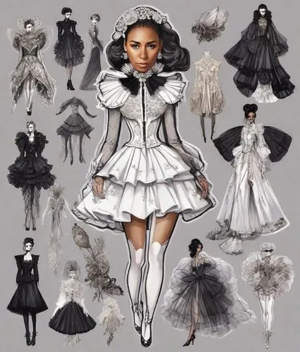 designer dolls,crinoline,fashion dolls,costume design,fashion illustration,fashion design,paper doll,paper dolls,porcelain dolls,fashion doll,retro paper doll,maid,doll dress,overskirt,tutu,bridal clothing,tea party collection,gothic fashion,cloth doll,fashion vector,Digital Art,Sticker