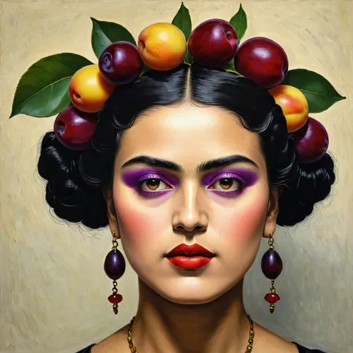 frida,woman eating apple,pomegranate,cherries,plums,plum,jewish cherries,red plum,apple icon,woman portrait,european plum,grapes goiter-campion,colada morada,pluot,passionfruit,davidson's plum,fruit-of-the-passion,laurel cherry,persian,passion fruit,Art,Artistic Painting,Artistic Painting 31