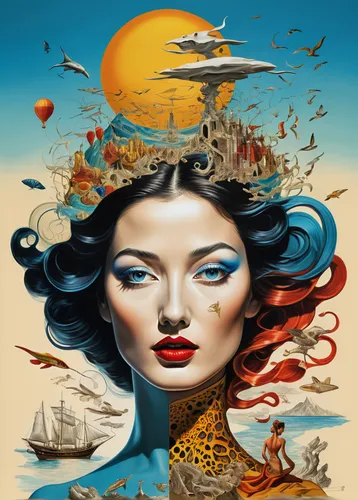 the sea maid,sea fantasy,the carnival of venice,the wind from the sea,horoscope libra,fantasy art,the zodiac sign pisces,woman thinking,sci fiction illustration,psychedelic art,seafaring,horoscope pisces,world digital painting,orientalism,surrealistic,surrealism,head woman,waterglobe,italian poster,equilibrist,Unique,Design,Infographics