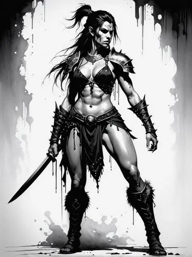 female warrior,warrior woman,barbarian,huntress,fantasy warrior,swordswoman,dark elf,warrior,raider,warlord,heroic fantasy,warrior and orc,warrior pose,half orc,lone warrior,wind warrior,strong woman,hard woman,wonderwoman,tribal chief,Conceptual Art,Fantasy,Fantasy 06