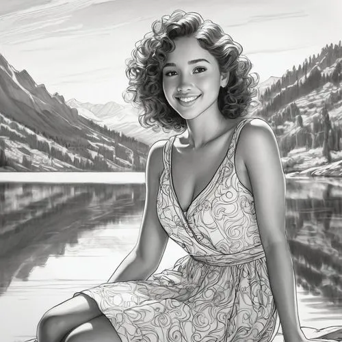 girl on the river,syberia,whitney,digital painting,shereen,world digital painting,mahalia,girl on the boat,sierra,mapei,diggins,silverheels,vintage drawing,yildiray,jurnee,sherine,digital drawing,photo painting,diahann,lakeisha,Illustration,Black and White,Black and White 08