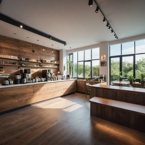 a coffee interior, Realistic, Modern, soft colors, fress look, 12k,dalgona coffee,the coffee shop,knife kitchen,wine bar,bar counter,chefs kitchen,kitchen shop,single-origin coffee,coffeetogo,star kit