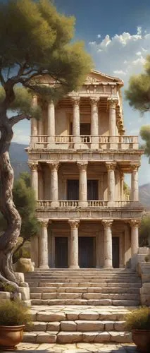 ancient house,celsus library,palace of knossos,artemis temple,panagora,ephesus,ancient city,the ancient world,greek temple,celsus,knossos,akamas,stone palace,leptis,house with caryatids,ancient buildings,iharos,acropolis,patara,biruta,Illustration,Realistic Fantasy,Realistic Fantasy 30