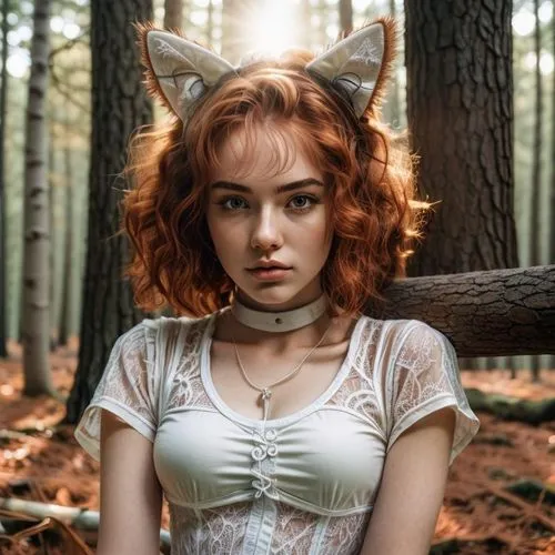 cat ears,in the forest,forest animal,devil,fawn,fae,cub,little fox,kat,feline look,cute fox,fox,forest clover,feline,redhead doll,faerie,farmer in the woods,woodland,forest,red riding hood