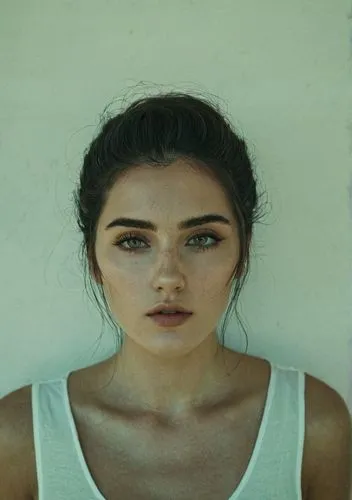 woman,a girl looks upset as she poses in a tank top,caterino,arya,women's eyes,hande,heterochromia,young woman,Photography,Documentary Photography,Documentary Photography 08