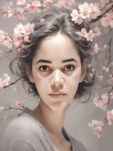 acerola,girl in flowers,japanese art,peach blossom,the cherry blossoms,plum blossoms,takato cherry blossoms,blossoms,plum blossom,blossom,cold cherry blossoms,digital painting,cherry blossoms,geisha,fantasy portrait,eglantine,jasmine blossom,cherry blossom,sakura blossom,japanese floral background