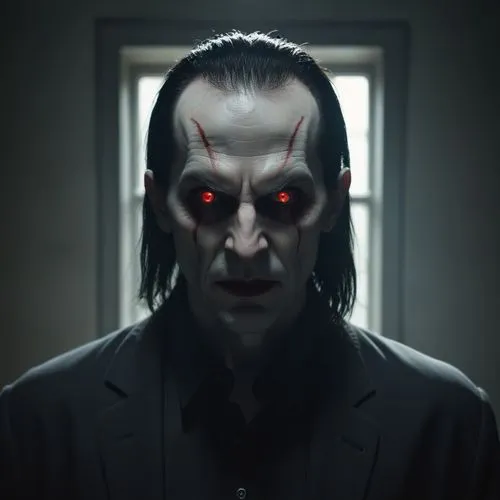 evil demonic man, red eyes and pale skin,the demonic face of dracula, the film's third - most evil villain,morbius,mephistopheles,strigoi,nergal,hannibalsson,lecter