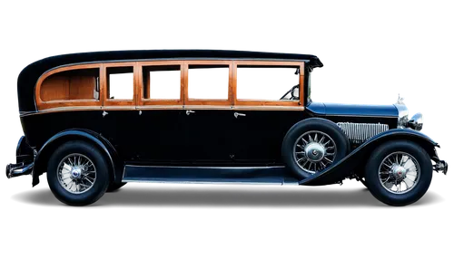 Vintage limousine, 1920s style, black body, chrome bumpers, luxurious interior, velvet seats, wooden paneling, antique headlights, classic wheels, soft spotlight, low-angle shot, cinematic composition