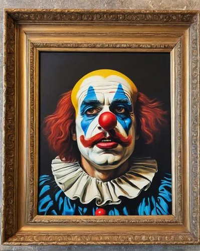 framed paper,creepy clown,scary clown,it,horror clown,rodeo clown,clown,oil on canvas,oil painting on canvas,cirque,ronald,halloween frame,sold,holding a frame,oil painting,hand painted,child's frame,oil paint,framed,hand-painted,Art,Classical Oil Painting,Classical Oil Painting 04