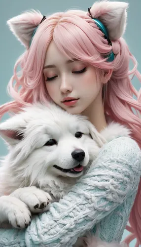 samoyed,japanese spitz,girl with dog,american eskimo dog,kitsune,luka,pomeranian,pet,dog and cat,pink cat,canine rose,long hair chihuahua,kawaii animals,malamute,doll cat,kawaii,companion dog,cute fox,canine,kawaii pig,Conceptual Art,Fantasy,Fantasy 11