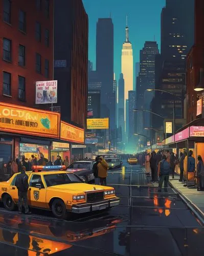 new york taxi,cityscape,cityscapes,city scape,world digital painting,taxicabs,manhattan,evening city,colorful city,taxi cab,yellow taxi,city lights,new york,cosmopolis,new york streets,night scene,city life,taxicab,citylights,taxi stand,Illustration,Vector,Vector 08