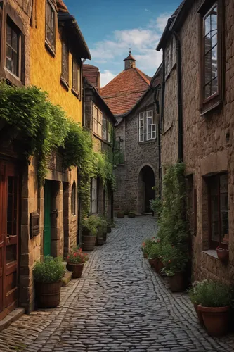 the cobbled streets,medieval street,rothenburg,cobblestones,cobblestone,bamberg,narrow street,cobble,cobbles,alsace,old city,medieval town,getreidegasse,old quarter,old linden alley,hildesheim,nuremberg,historic old town,shaftesbury,townhouses,Illustration,Paper based,Paper Based 10