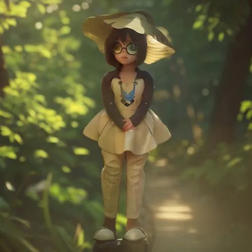 summer umbrella,summer hat,ordinary sun hat,summer day,sun hat,parasol,marie leaf,high sun hat,studio ghibli,fashionable girl,child in park,summer clothing,forest walk,little girl with umbrella,summer