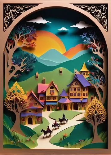 escher village,folk art,aurora village,children's playhouse,folk village,cuckoo clock,cuckoo clocks,alpine village,children's room,khokhloma painting,wall plate,mountain village,mountain scene,village scene,decorative frame,church painting,glass painting,home landscape,mural,knight village,Unique,Paper Cuts,Paper Cuts 10