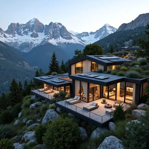 house in the mountains,house in mountains,alpine style,chalet,the cabin in the mountains,mountain huts,luxury property,swiss house,beautiful home,mountain hut,mountainside,dreamhouse,luxury home,roof landscape,tatoosh,3d rendering,cubic house,switzerlands,verbier,modern house