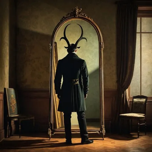 vladislaus,fledermaus,splichal,magic mirror,cernunnos,man silhouette,Illustration,Realistic Fantasy,Realistic Fantasy 35