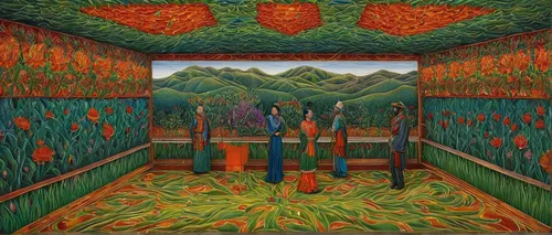 tapestry,pachamama,tulip field,fruit fields,khokhloma painting,vegetable field,flower booth,kaleidoscope,murals,tulip fields,tulip festival,kaleidoscope art,indigenous painting,shirakami-sanchi,greenhouse,forest chapel,compartment,bed in the cornfield,hanging temple,corn field,Illustration,Realistic Fantasy,Realistic Fantasy 41