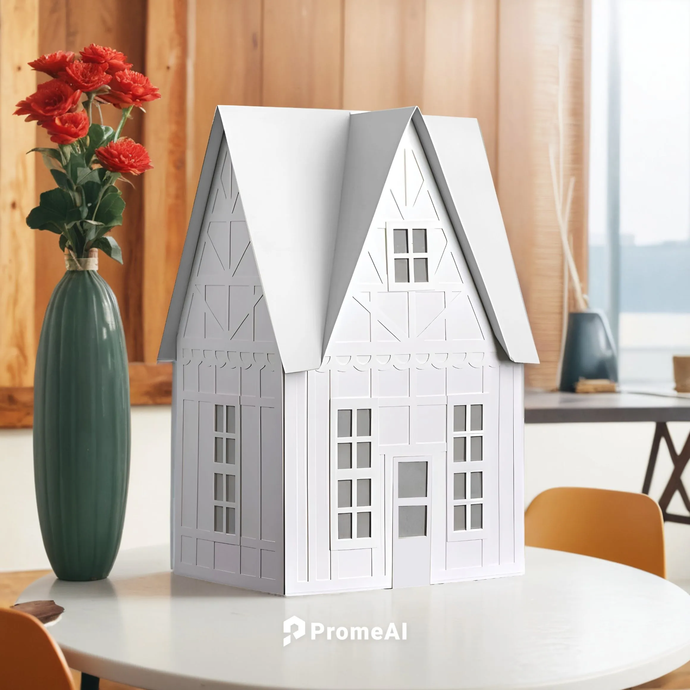 a paper model of a house sits on a white table,houses clipart,miniature house,model house,3d model,dolls houses,danish house