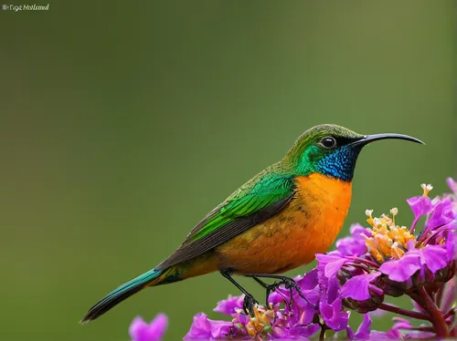 An orange-breasted sunbird in search of the sweet nectar from a common pagoda. Taken Kirstenbosch Botanical Gardens, Cape Town, South Africa © Braeme Holland,sunbird,southern double-collared sunbird,o