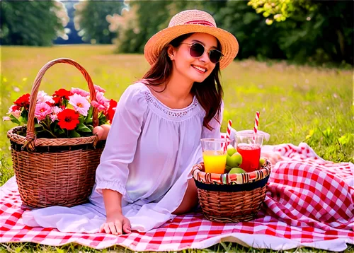 picnic basket,picnic,picnicking,wicker basket,picnics,fruit basket,basket wicker,picnickers,woman eating apple,picnicked,countrygirl,fruit picking,summer background,wicker baskets,tatoi,flower basket,naina,flowers in basket,basket with apples,meadow,Illustration,Realistic Fantasy,Realistic Fantasy 02