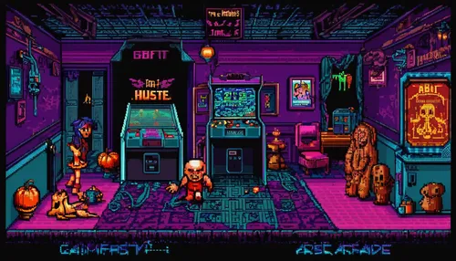 arcade,retro halloween,arcades,halloween wallpaper,halloween poster,arcade game,8bit,neon ghosts,80's design,apartment,halloween background,ufo interior,halloween ghosts,store front,arcade games,apartments,turbografx-16,the shop,storefront,garage,Unique,Pixel,Pixel 04