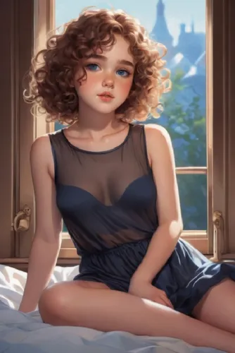 a painting of a woman with red hair and blue eyes,marla,mademoiselle,aniane,merida,kangna,melora