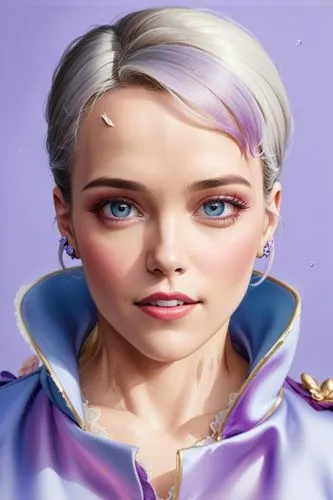 semi bald hair Rachel McAdams, big boobs,a person in an animated fashion wearing blue and purple,ororo,delenn,portrait background,violet head elf,arisia,jaina,Anime,Anime,General