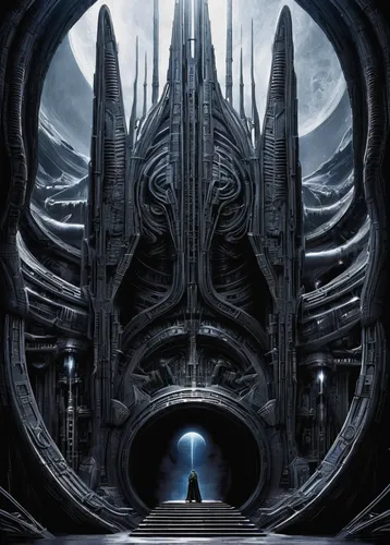 hall of the fallen,stargate,portal,end-of-admoria,monolith,threshold,castle of the corvin,labyrinth,sepulchre,the throne,biomechanical,auqarium,hinnom,maze,actinium,black city,throne,the threshold of the house,sci fiction illustration,chamber,Conceptual Art,Sci-Fi,Sci-Fi 02