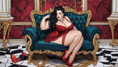 dita,dita von teese,queen of hearts,valentine pin up,cruella,cruella de ville,lady in red,throne,valentine day's pin up,neo-burlesque,lust,femme fatale,rockabella,burlesque,the throne,retro pin up girl,red shoes,pin up girl,pin-up girl,pin up,Illustration,Black and White,Black and White 05