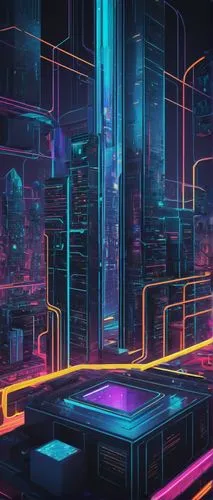 cybercity,cybertown,colorful city,cyberscene,cyberia,synth,cyberworld,cyberpunk,cyberport,cyberview,cityscape,microdistrict,metropolis,hypermodern,tron,futuristic landscape,cyber,cyberspace,cybernet,80's design,Illustration,American Style,American Style 15