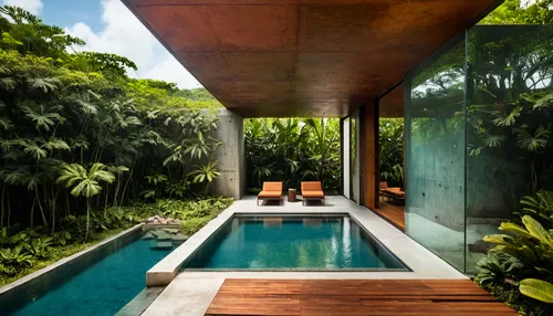 modern tropical case study house architecture, Puerto Rico, tropical architecture case study house, meditation architecture of brazilian architect Marcio Kogan, modern, realistic, corten steel, concre