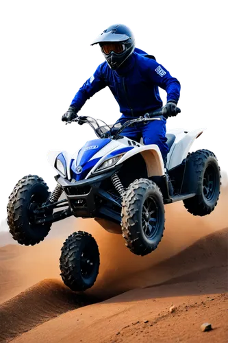 ATV rider, desert background, helmet, goggles, off-road suit, boots, gloves, Yamaha ATV, dusty terrain, dynamic pose, low-angle shot, dramatic lighting, high contrast, gritty texture, detailed wheels 