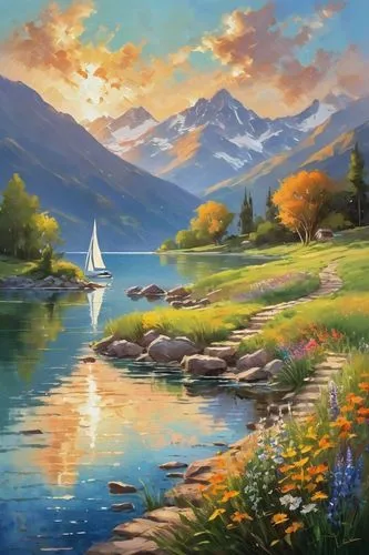 landscape background,river landscape,boat landscape,salt meadow landscape,coastal landscape,nature landscape,mountain scene,mountain landscape,meadow landscape,beautiful landscape,landscape nature,painting technique,natural landscape,home landscape,oil painting on canvas,sea landscape,landscape,high landscape,oil painting,mountain lake,Conceptual Art,Oil color,Oil Color 10