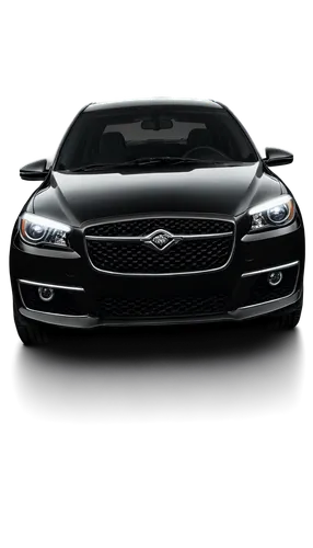 Sleek car, front view, shiny black paint, silver grille, LED headlights, fog lights, sporty bumper, 20-inch alloy wheels, low-angle shot, dramatic lighting, high-contrast tone, 3/4 composition, shallo