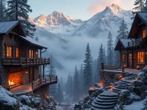 mountain huts,the cabin in the mountains,house in mountains,house in the mountains,chamonix,snowy mountains,mountain hut,swiss alps,snowy landscape,snowy peaks,alpine village,mountain village,cascade mountains,snow landscape,snow mountains,the alps,winter wonderland,winter landscape,winter magic,mountain settlement,Photography,General,Realistic