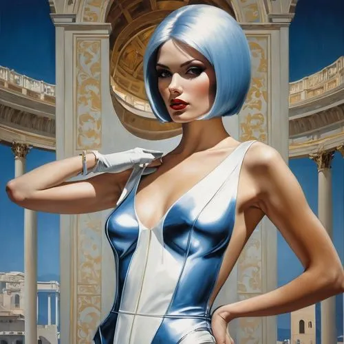 art deco woman,mugler,delvaux,mouret,art deco,attendant,Illustration,Realistic Fantasy,Realistic Fantasy 10