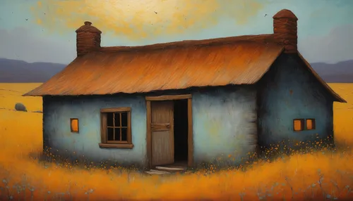 The Old Cabin in Adobe Valley,lonely house,home landscape,woman house,little house,small house,country cottage,cottage,carol colman,thatched cottage,ancient house,summer cottage,house painting,the thr