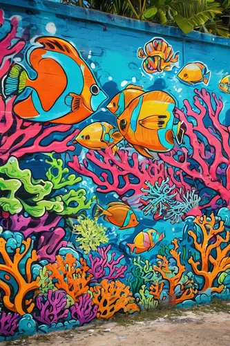 mural,painted block wall,tropical fish,graffiti art,coral reef,coral reef fish,coral fish,graffiti,painted wall,wall painting,acapulco,grafiti,school of fish,grafitti,hua hin,reef,under the sea,miami,grafitty,wall paint,Conceptual Art,Graffiti Art,Graffiti Art 07