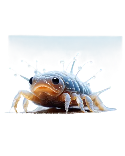 Tardigrade, microscopic, water-dwelling, eight legs, transparent body, rounded head, antennae-like structures, tiny eyes, mouth opening, suction cups on feet, slow movements, aquatic plants background