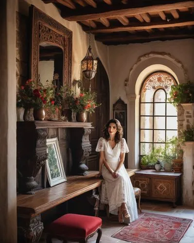 dorne,provencal life,inglenook,davachi,tuscan,haveli,provencal,girl in a historic way,loggia,iulia hasdeu castle,carice,habanera,filoli,woman house,sicily window,veranda,interior decor,caramoor,bohemianism,quirico,Illustration,Realistic Fantasy,Realistic Fantasy 23