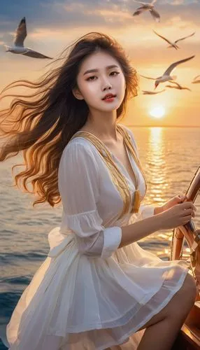 gayageum,girl on the boat,guzheng,guqin,solar,the sea maid,beach background,dulcimer,fantasy picture,seafaring,at sea,harpist,landscape background,violin woman,woman playing violin,girl with a dolphin,windsong,musical background,fisherwoman,yifei,Photography,General,Natural