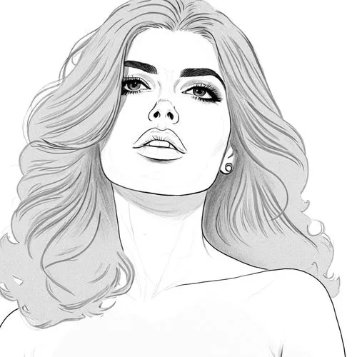 a drawing of a woman with a surprised look,rotoscoped,angel line art,coloring page,hadise,lineart,fashion vector,Design Sketch,Design Sketch,Black and white Comic