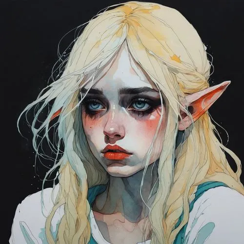 elven,male elf,elf,violet head elf,fantasy portrait,dark elf,worried girl,jessamine,fae,eglantine,elven flower,link,wood elf,digital painting,elves,girl portrait,sorrow,poppy,goblin,opal,Illustration,Paper based,Paper Based 19