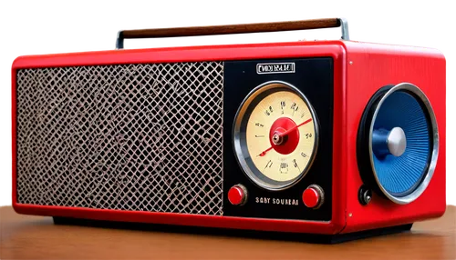 Old radio, retro speaker, metal mesh grille, wooden cabinet, flashing red light, loudspeaker, audio waves, digital display, silver knobs, alarm sound effects, morning atmosphere, soft focus, warm ligh