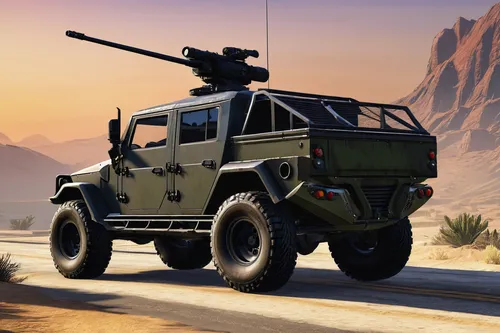 military vehicle, Insurgent, GTA 5, custom paint job, matte black finish, reinforced armor plating, off-road tires, bulletproof, mounted machine gun, aggressive stance, LED light bar, tinted windows, 