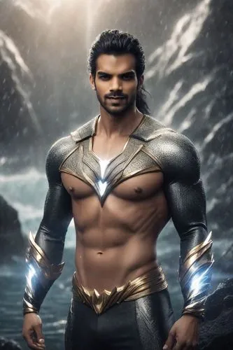 male, villain, ego attitude, blackclothes, bare chest, black and lightning theme,the man of steel is wearing a costume,atharva,bhishma,dhritarashtra,bahubali,kanth,mahabali,Photography,Cinematic