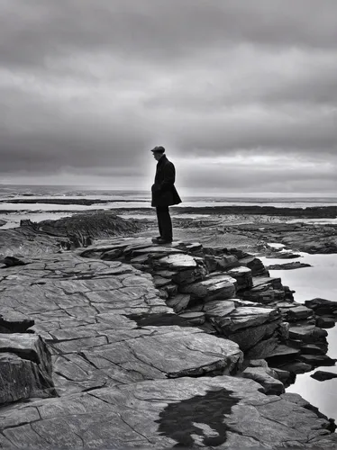 inisheer,man at the sea,orkney island,seascapes,north sea coast,rocky coast,the north sea,falkland islands,monopod fisherman,exploration of the sea,nubble,quay wall,rocky beach,pancake rocks,northumberland,beachcombing,bamburgh,grey sea,tynemouth,olle gill,Illustration,Black and White,Black and White 26