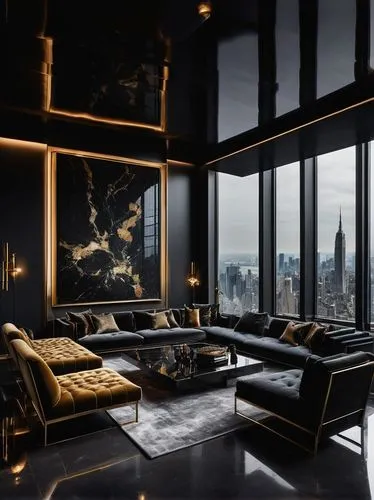 apartment lounge,luxe,livingroom,living room,penthouses,sky apartment,great room,gold wall,luxury home interior,minotti,sitting room,interior design,modern living room,modern minimalist lounge,apartment,modern decor,black and gold,an apartment,modern room,luxury property,Conceptual Art,Oil color,Oil Color 18