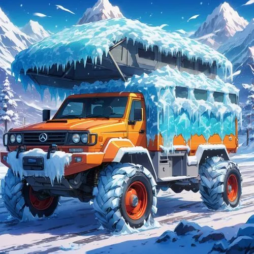 uaz,kamaz,unimog,snowplow,snow plow,christmas truck,Illustration,Japanese style,Japanese Style 03